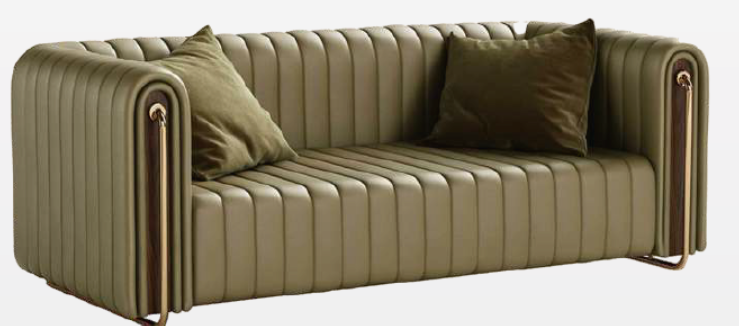 Channel-Tufted Leather Sofa